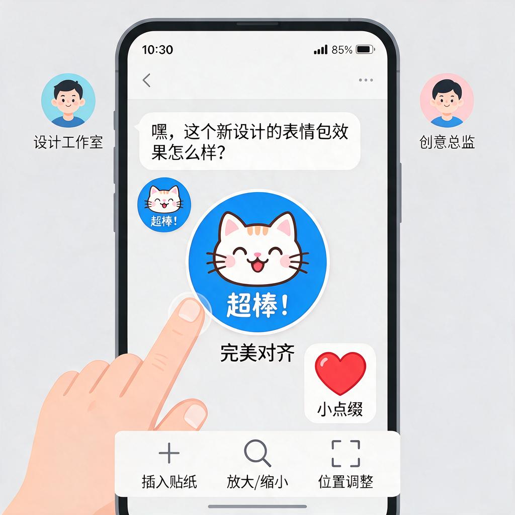 如何在不同场景下插入并调整表情包贴纸大小?