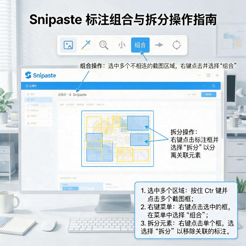 Snipaste标注如何进行组合和拆分操作?