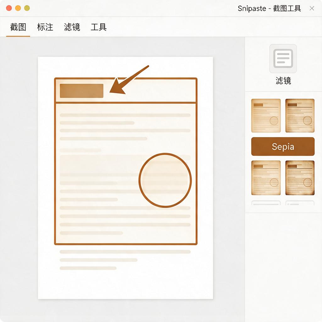 如何在Snipaste中为标注添加sepia滤镜效果？