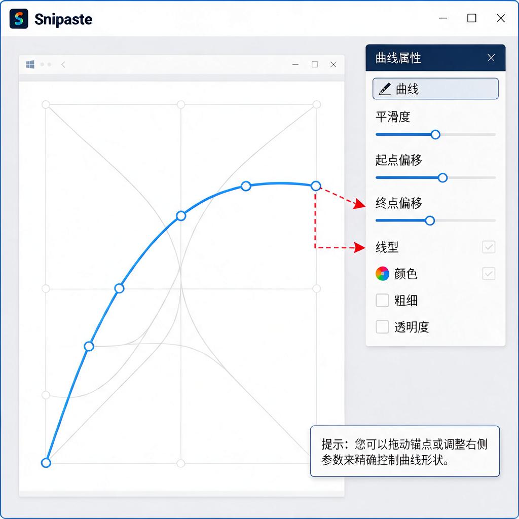 Snipaste标注曲线怎么调整形状和样式？