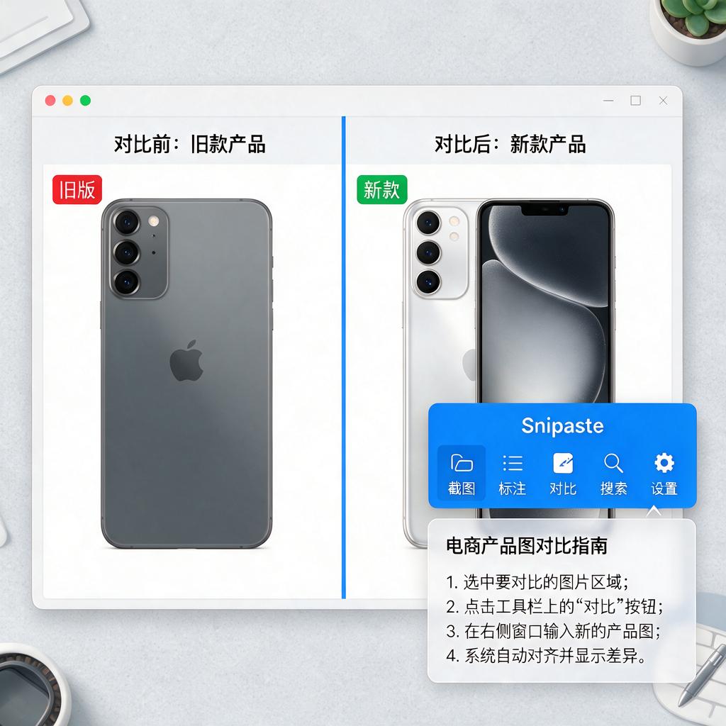 如何使用Snipaste进行电商产品图对比？
