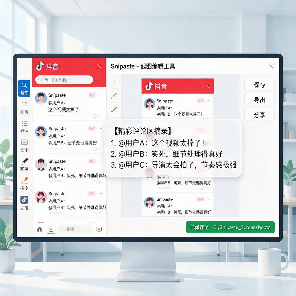 Snipaste如何截取抖音评论区截图并编辑保存？