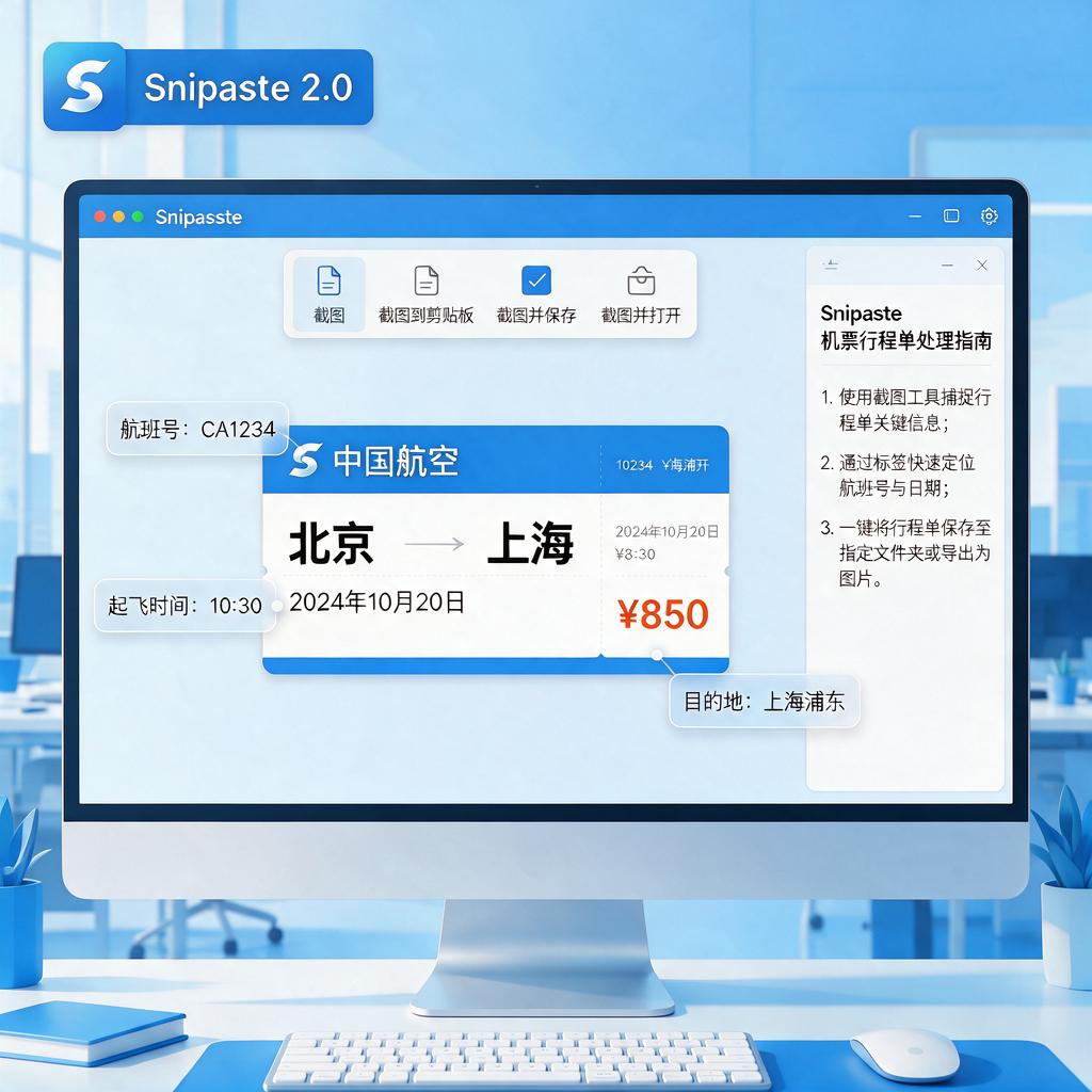 Snipaste如何处理机票行程单相关操作?