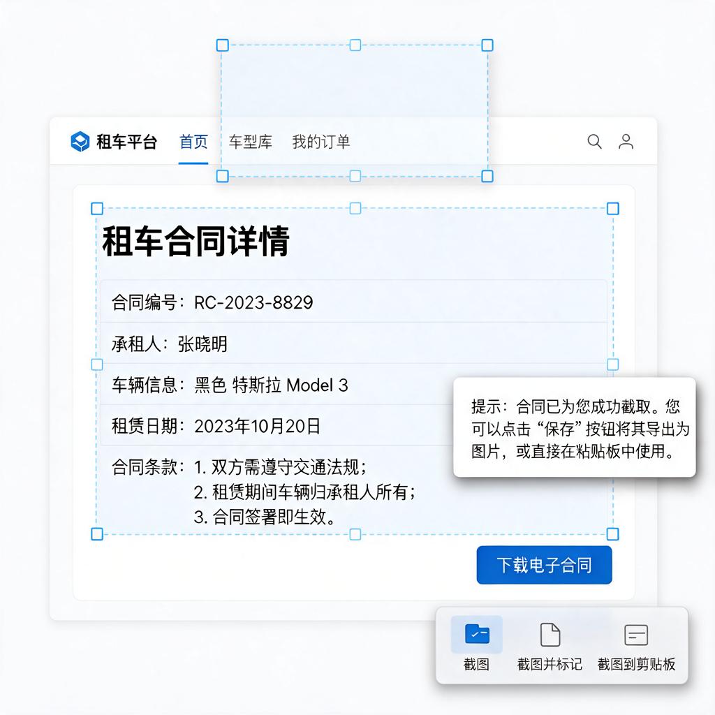 如何使用Snipaste截取清晰的租车合同截图?