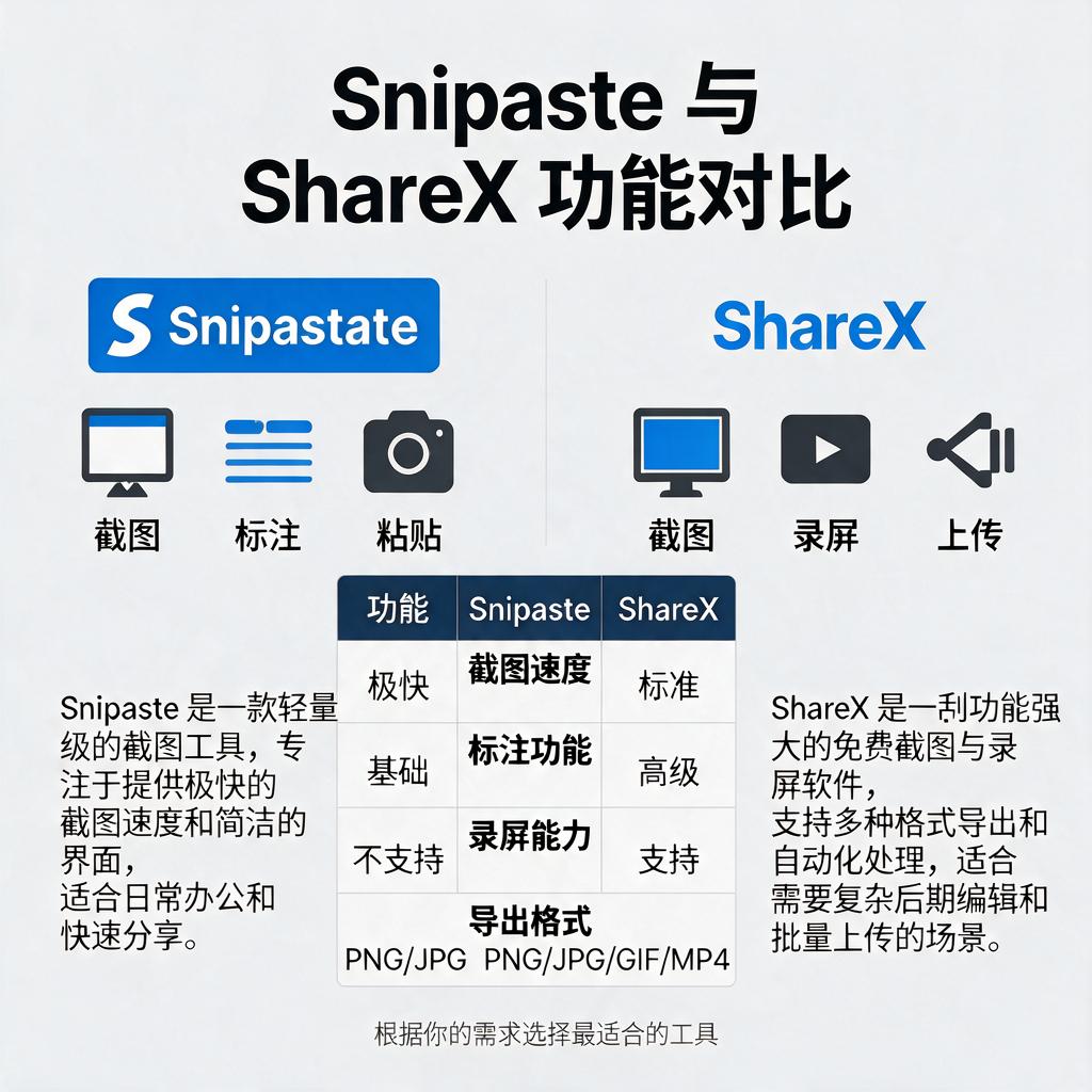 Snipaste和ShareX功能对比有何差异？