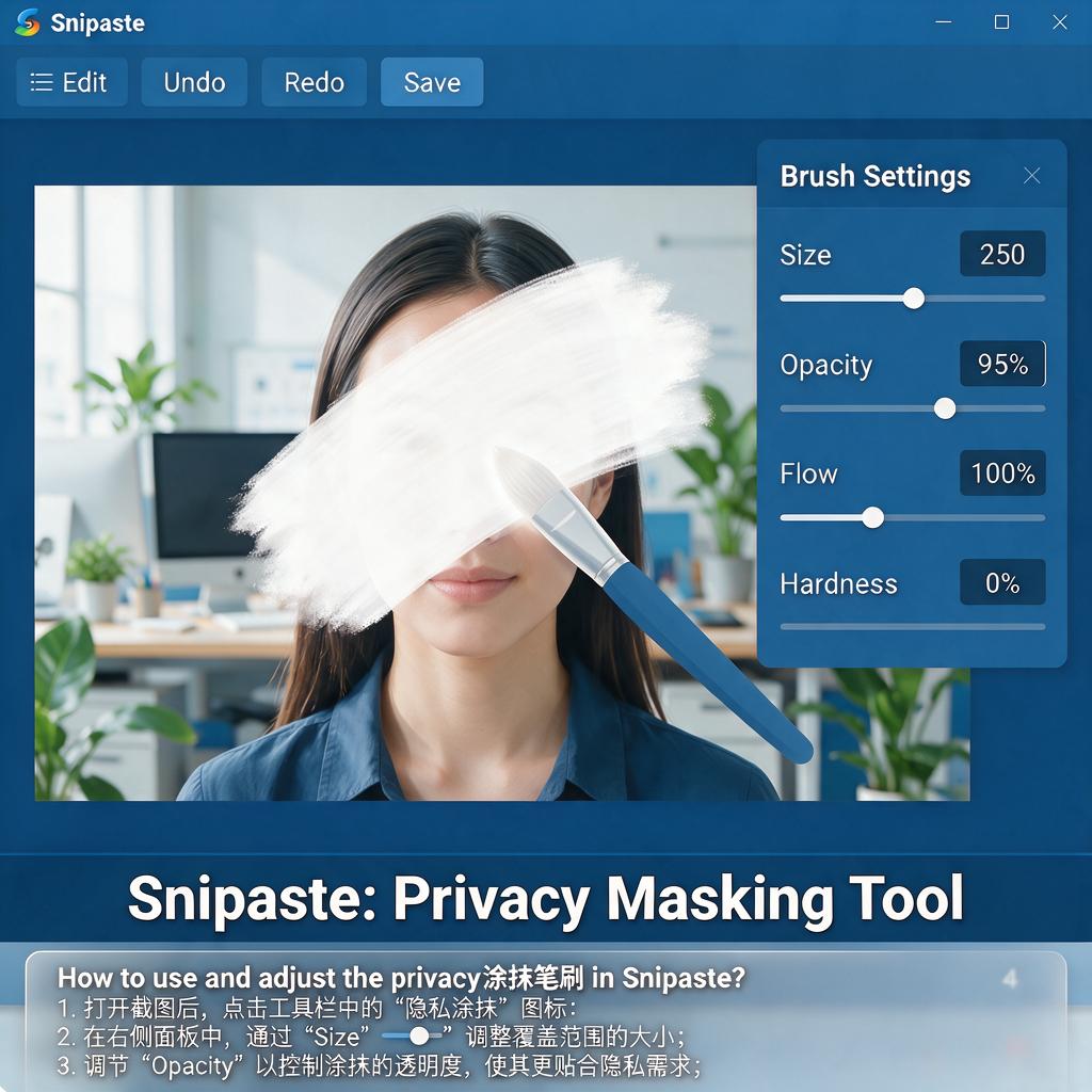 Snipaste截图隐私涂抹笔刷怎么使用和调整?