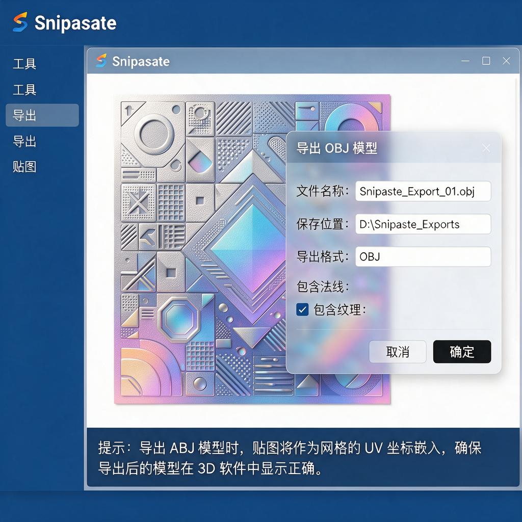 Snipaste贴图如何导出为OBJ模型？