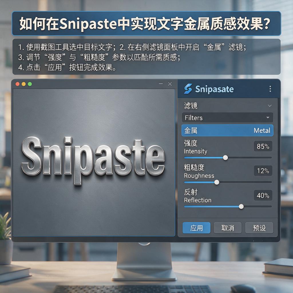 如何在Snipaste中实现文字金属质感效果?