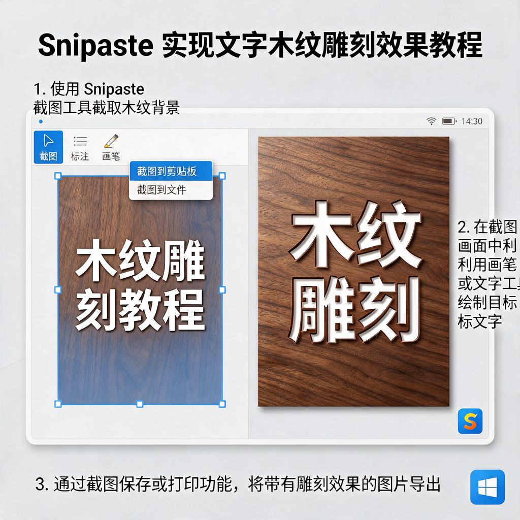 如何用Snipaste实现文字木纹雕刻效果?