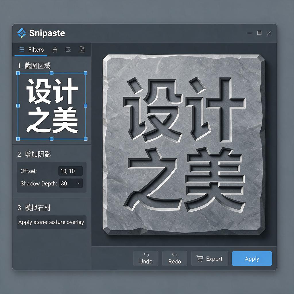 如何在Snipaste中实现文字石刻凹陷效果?