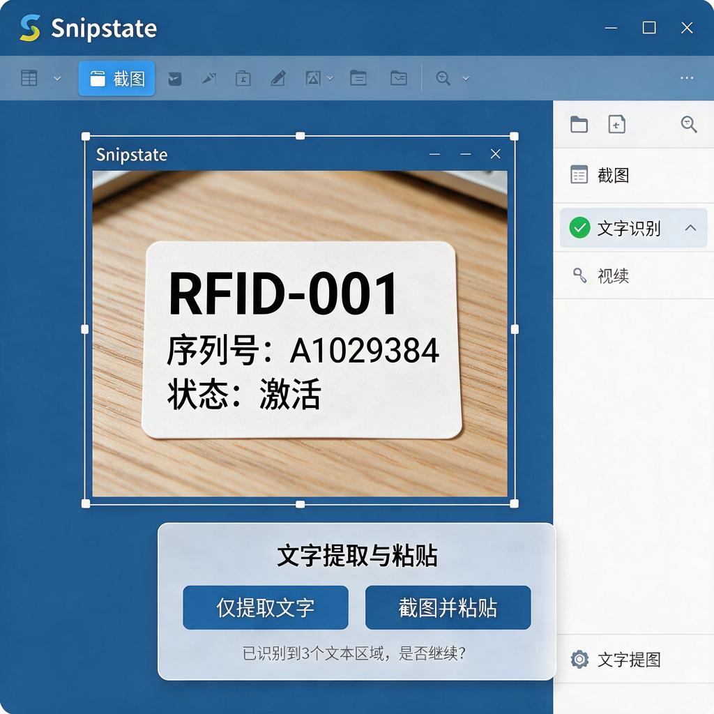 如何在Snipaste中处理RFID标签文字相关操作？