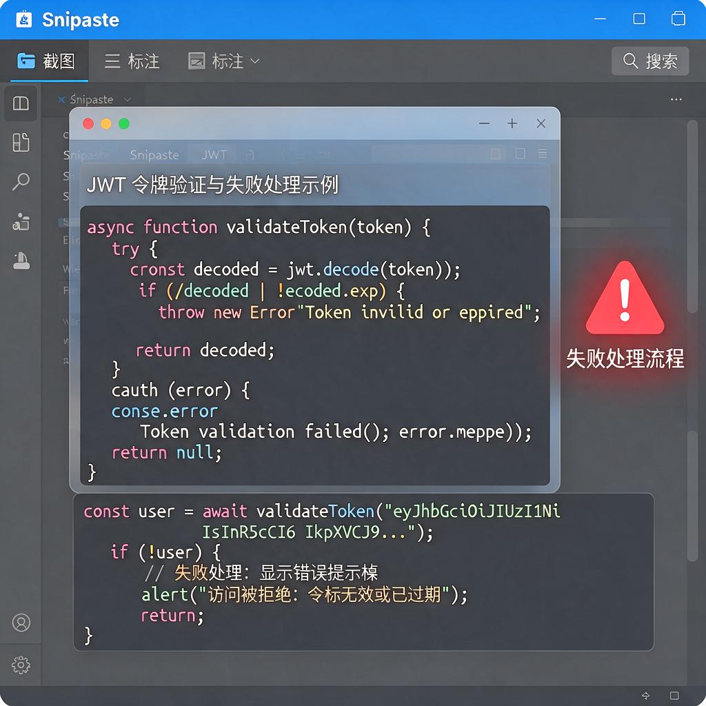 Snipaste中如何进行JWT令牌验证及失败处理？