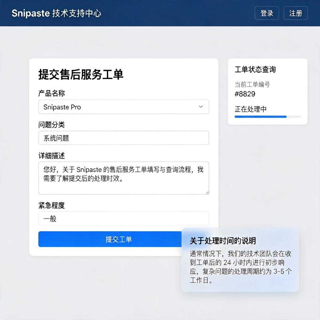 Snipaste售后服务工单怎么填写提交查询处理时间多久？