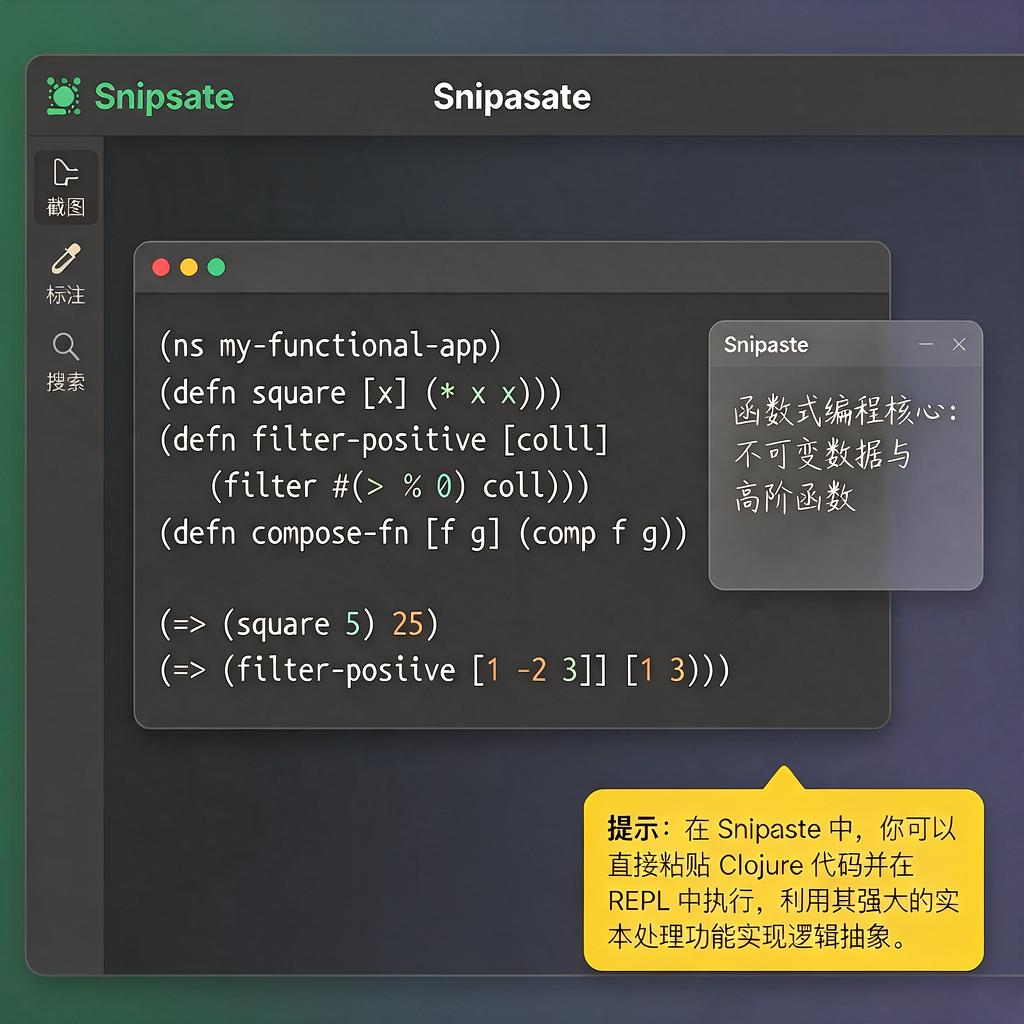 如何在Snipaste中应用Clojure函数式编程？