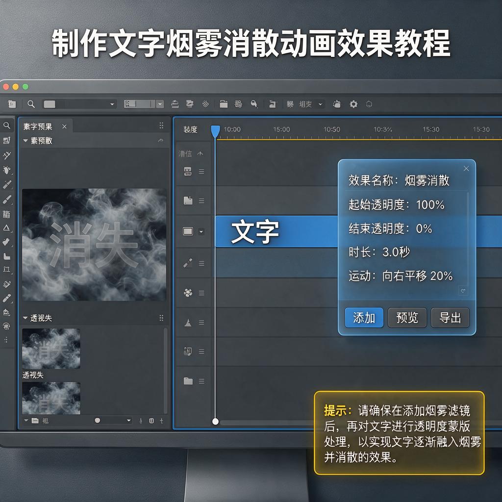 如何制作截图文字烟雾消散动画效果？