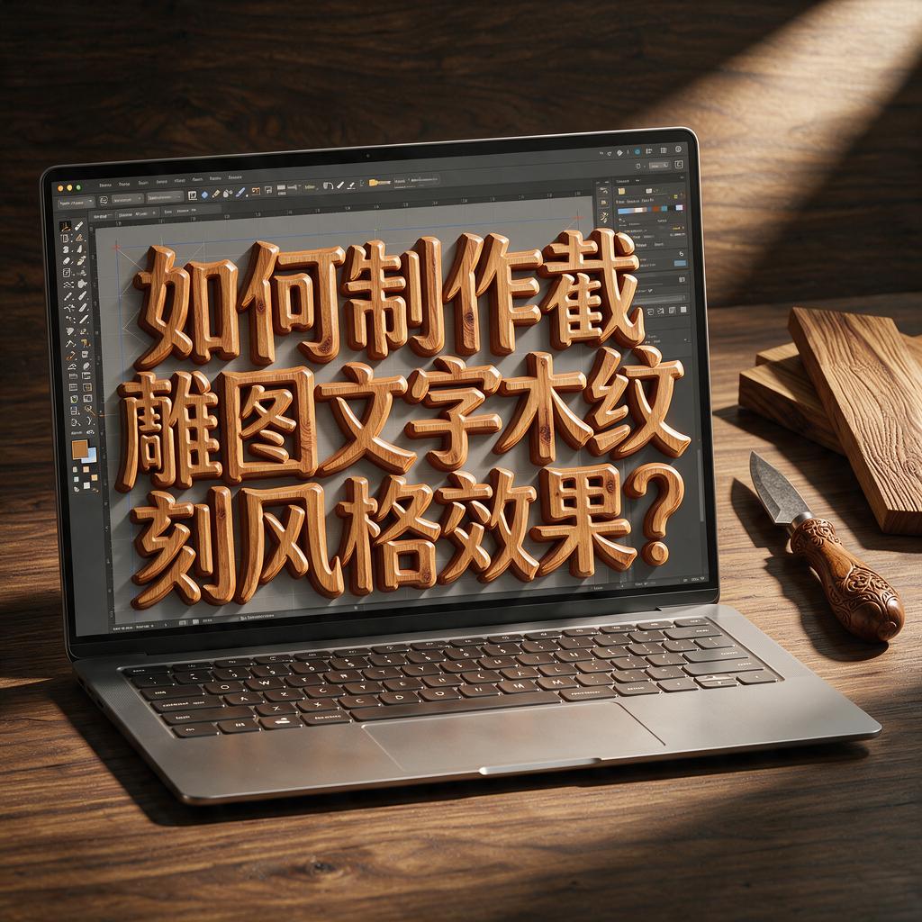 如何制作截图文字木纹雕刻风格效果？