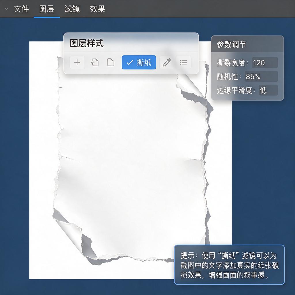 截图文字如何添加纸张撕裂效果？