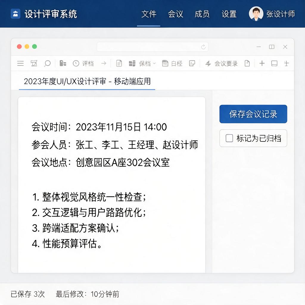 设计评审会议截图如何规范使用与保存？